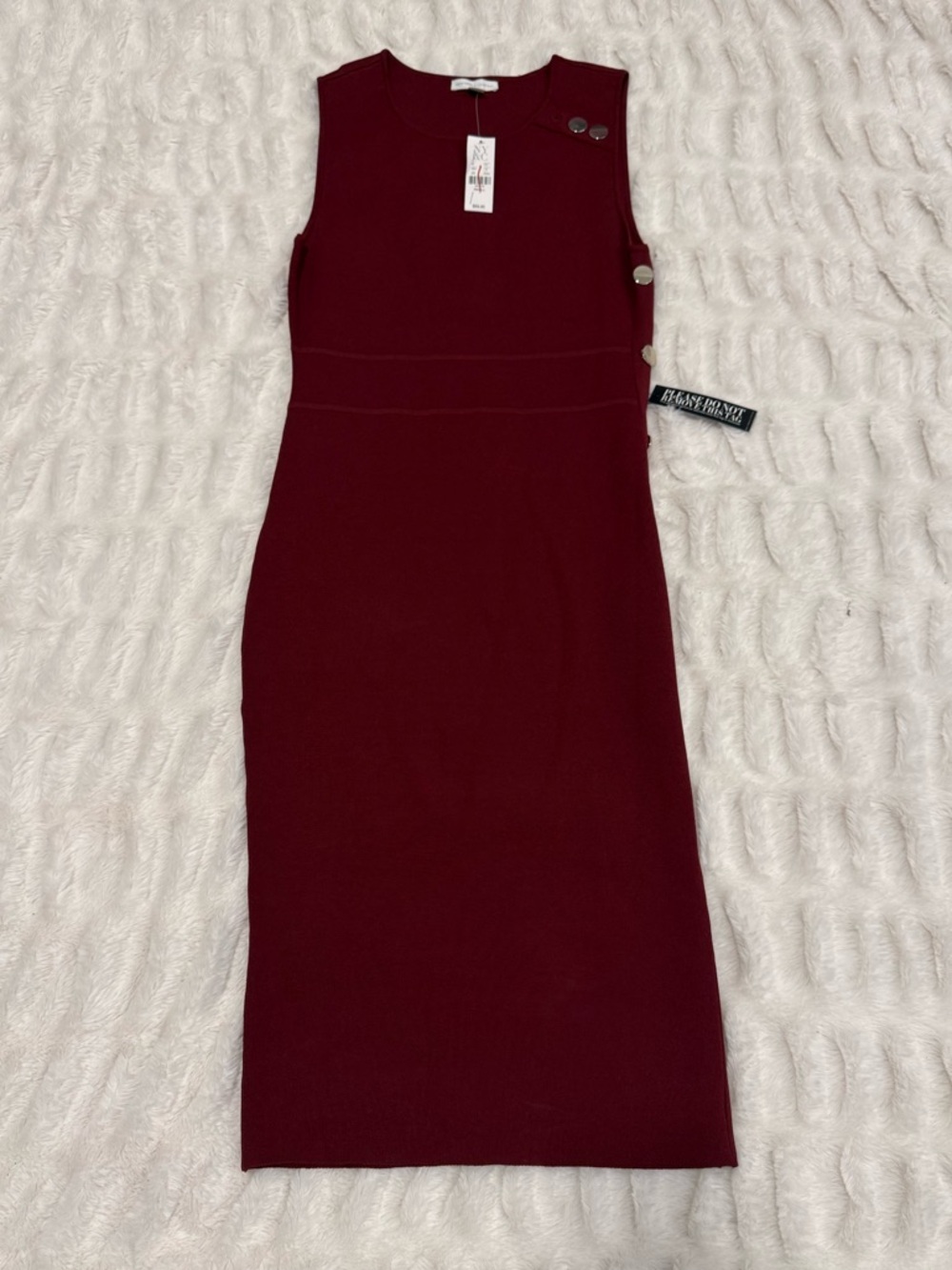 New York & Company Button Detail Body Con Maroon Midi Dress